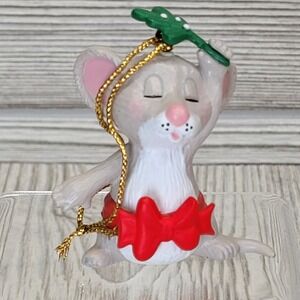 Suzy Spafford Mouse Ornament Christmas Holiday‎ Red Bow Mistletoe Hanging Charm